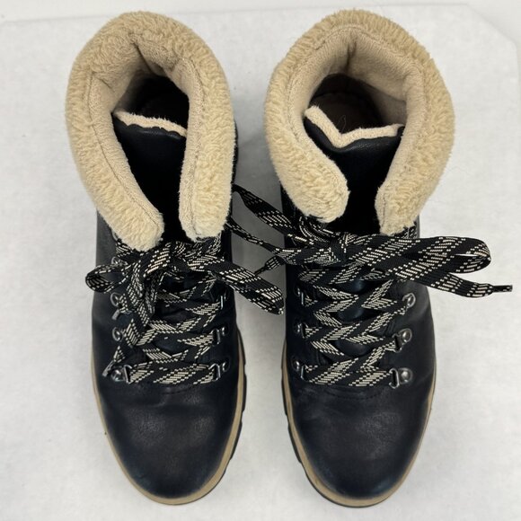 Time Tru Womens Size 8 Black Hiker Ankle Boots Sherpa Trim Lace Up Lug Sole - Picture 10 of 14